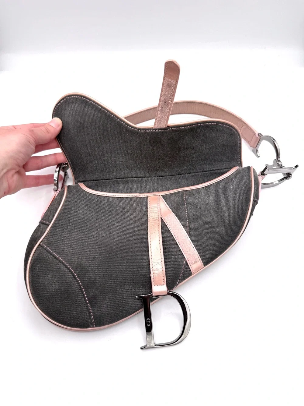 Dior Gray and Pink Galliano Saddle Bag - Picture 12 of 15